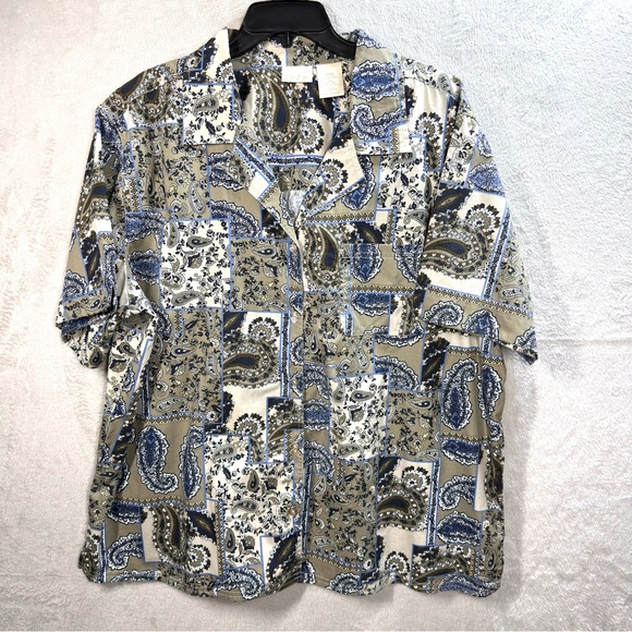 Bobbie Brooks Neutral Paisley Button Up Shirt Blouse Shirt Sleeve Plus Sz 22/24W - Picture 1 of 7